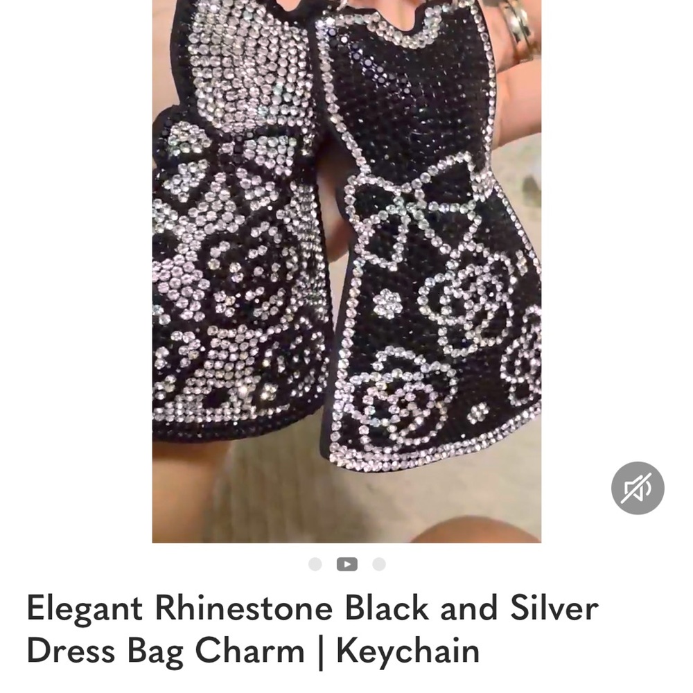 Elegant Rhinestone Black and Silver Dress Bag Charm | Keychain - Picture 2 of 3
